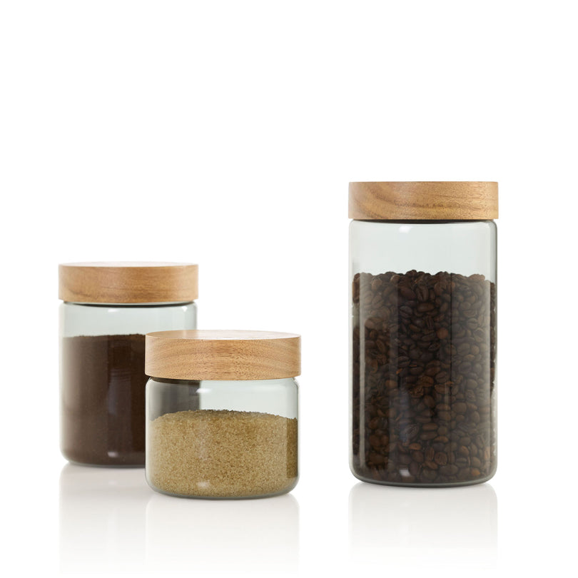 Barattolo tondo "PureJar" con coperchio in acacia ml 800/cm Ø10x14