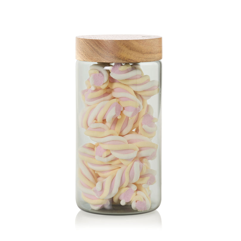 Barattolo tondo "PureJar" con coperchio in acacia l 1,2/cm Ø10x20