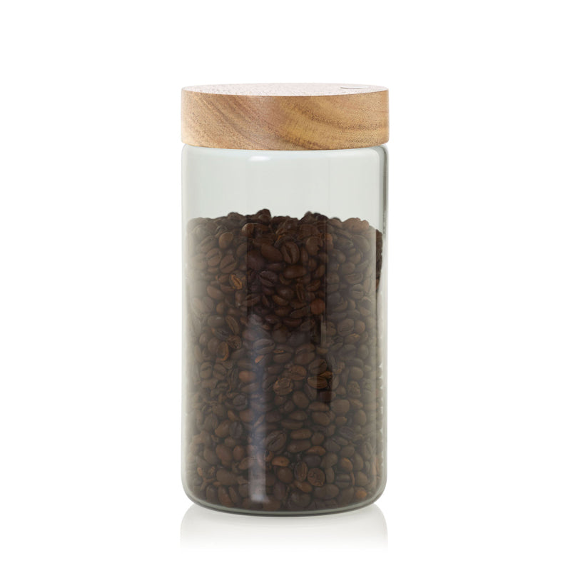 Barattolo tondo "PureJar" con coperchio in acacia l 1,2/cm Ø10x20