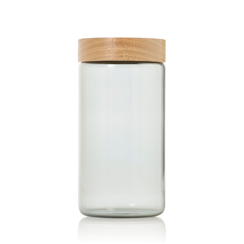 Barattolo tondo "PureJar" con coperchio in acacia l 1,2/cm Ø10x20