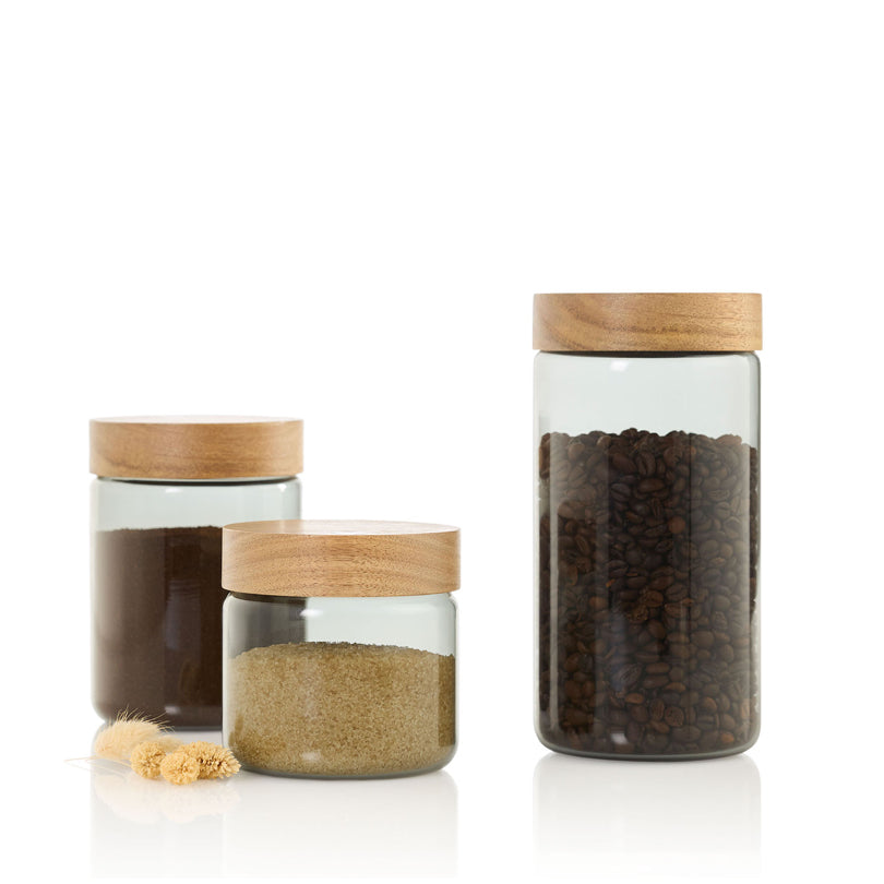 Barattolo tondo "PureJar" con coperchio in acacia l 1,2/cm Ø10x20