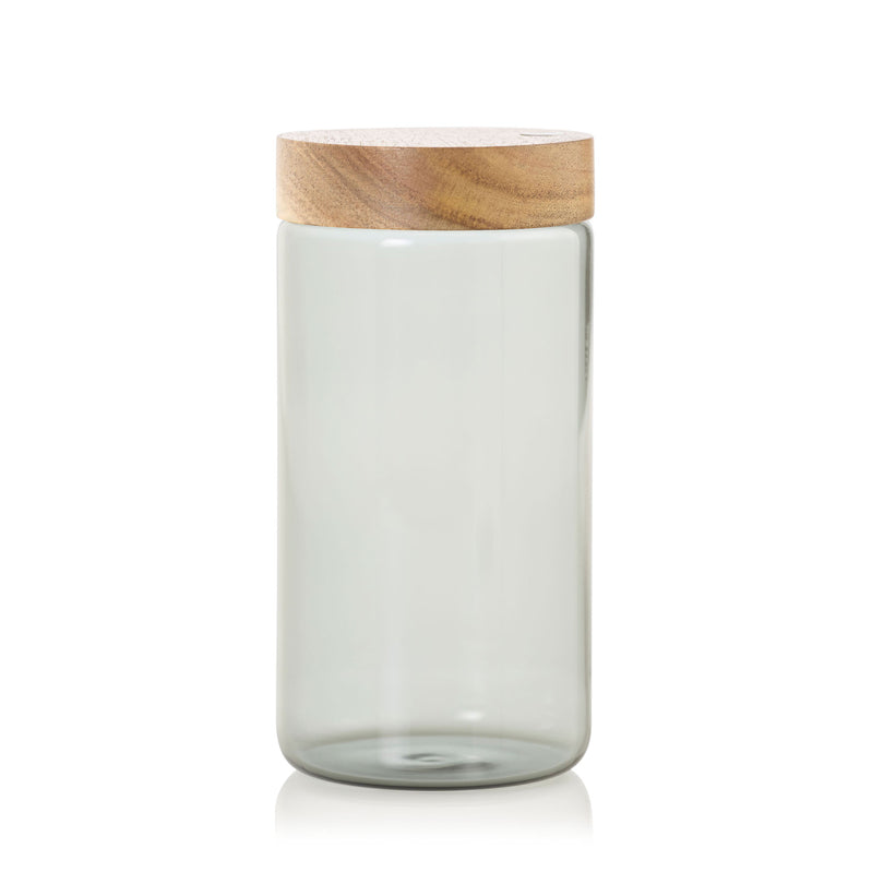 Barattolo tondo "PureJar" con coperchio in acacia l 1,2/cm Ø10x20