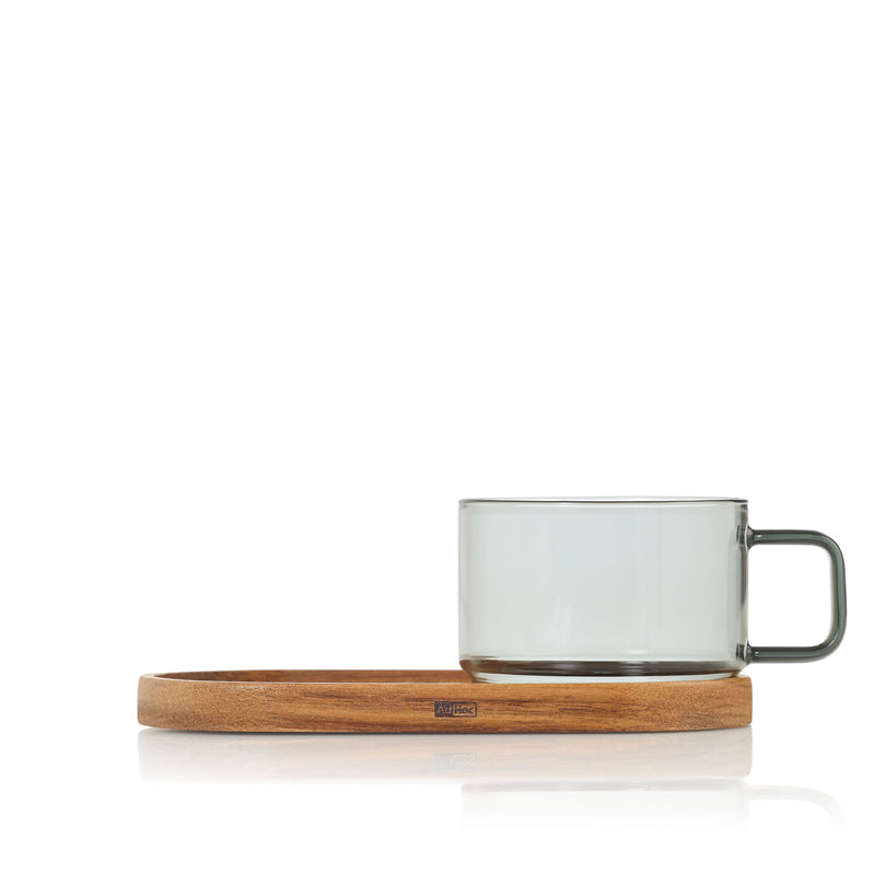 Tazza tè "Impact" con vassoio in acacia ml 300/cm 19x9,5x8