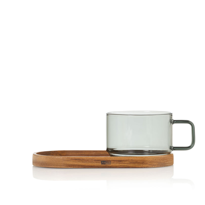 Tazza tè "Impact" con vassoio in acacia ml 300/cm 19x9,5x8