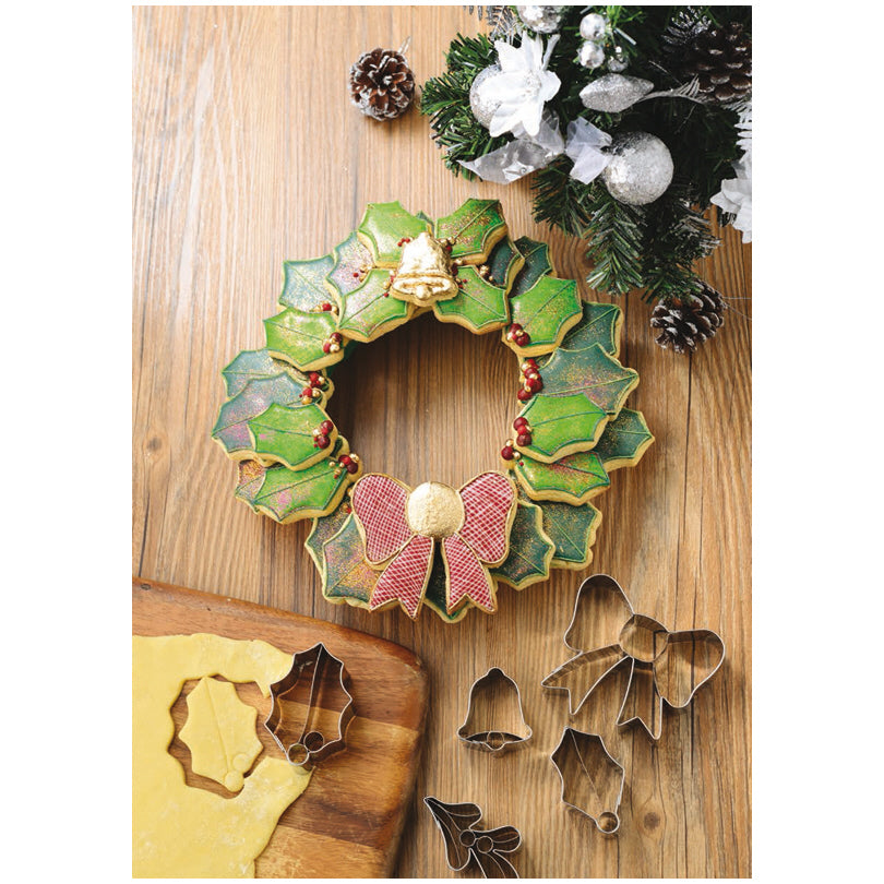 Stampini biscotti Corona di Natale, set di 5 pezzi cm  4,5/6/7/9