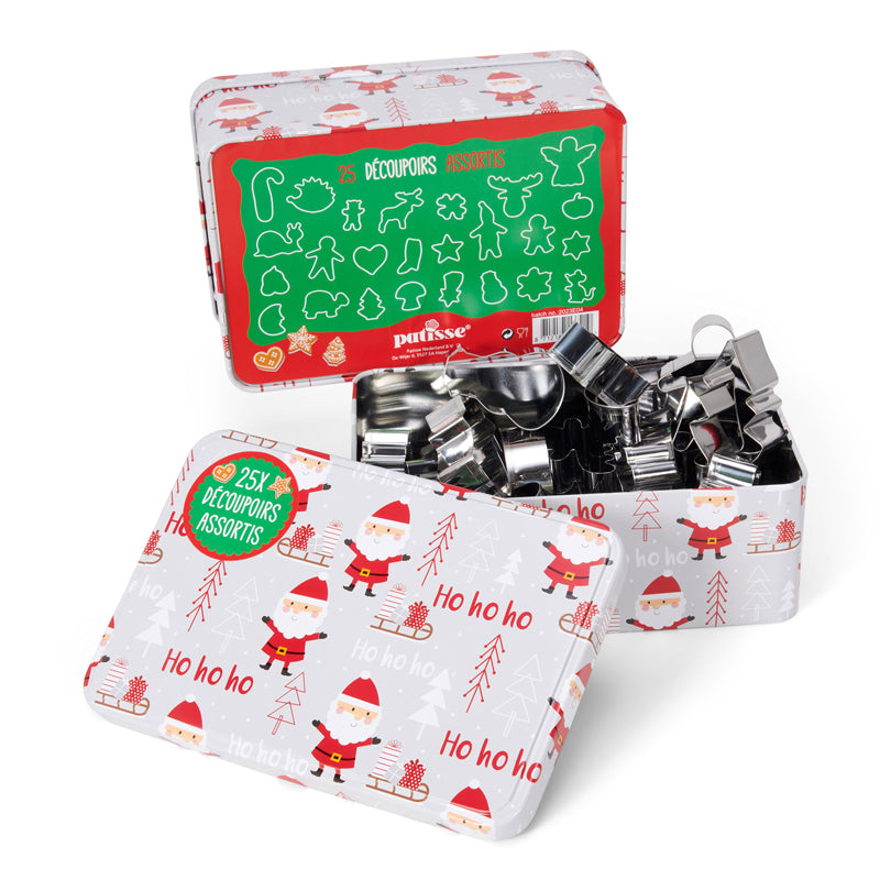 Set 25 Stampini "Christmas", fornito in contenitore biscotti cm 19,5x13x7