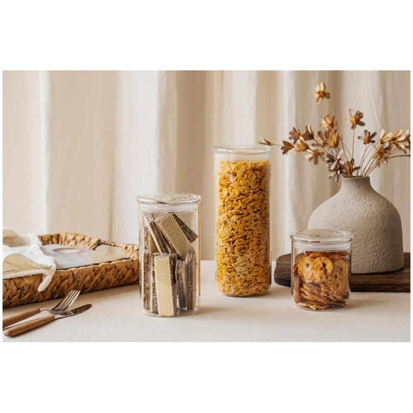 Barattolo con coperchio in vetro, tondo l 1,2/cm Ø9x23