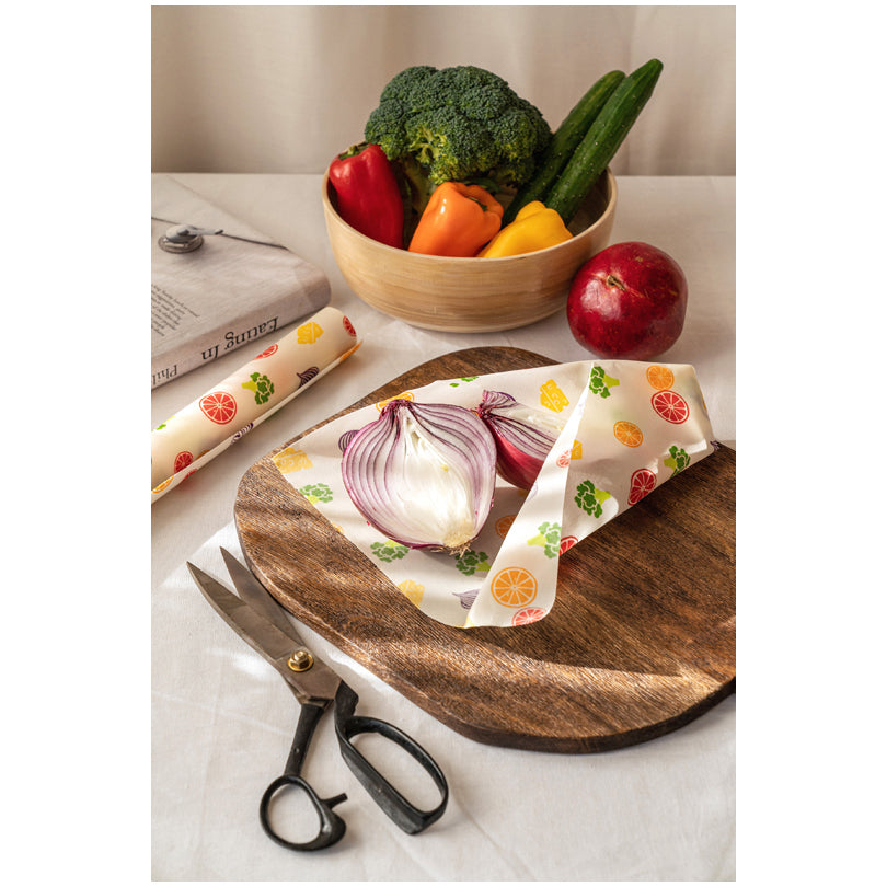Rotolo pellicola di cera d'api "Verdura & Frutta", tagliabile individualmente cm 30,5x90