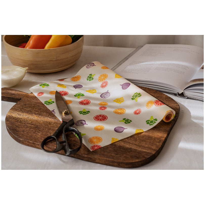 Rotolo pellicola di cera d'api "Verdura & Frutta", tagliabile individualmente cm 30,5x90