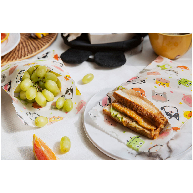 Sacchetto porta panino di cera d'api "Kids", in confezione assortita da 2 pezzi cm 18x18/cm 18x23