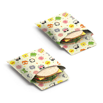 Sacchetto porta panino di cera d'api "Kids", in confezione assortita da 2 pezzi cm 18x18/cm 18x23