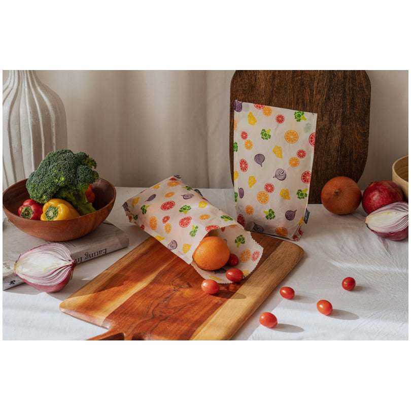 Lunchbag di cera d'api "Verdura & Frutta" cm 18x26