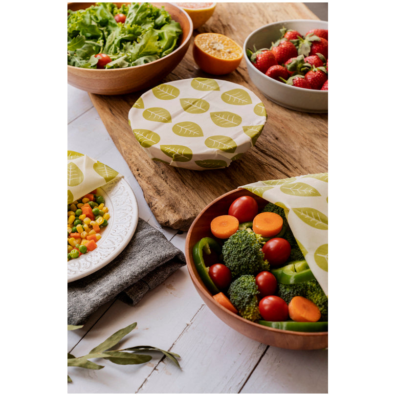 Pellicola di cera vegana quadrata "Leaves", in confezione assortita da 3 pezzi cm 20-30x20-30