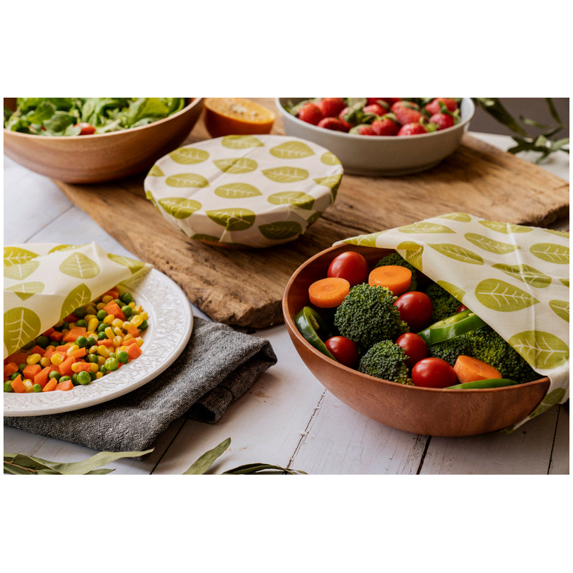 Pellicola di cera vegana quadrata "Leaves", in confezione assortita da 3 pezzi cm 20-30x20-30