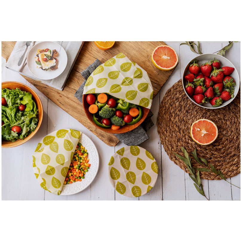 Pellicola di cera vegana quadrata "Leaves", in confezione assortita da 3 pezzi cm 20-30x20-30