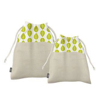 Rete/sacchetto per frutta e verdura riutilizzabile "Leaves", in confezione assortita da 2 pezzi cm 27x35/cm 24x29