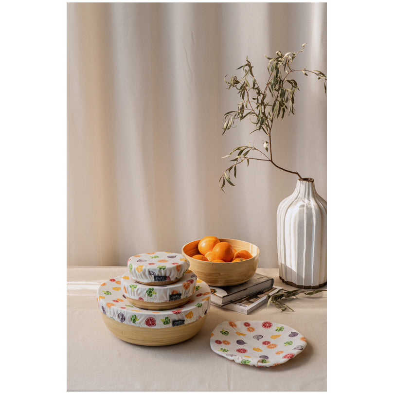 Cuffia in tessuto non cerato "Verdura & Frutta", in confezione assortita da 3 pezzi cm Ø20/25/30
