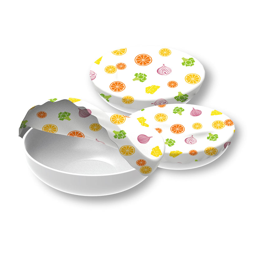 Cuffia in tessuto non cerato "Verdura & Frutta", in confezione assortita da 3 pezzi cm Ø20/25/30