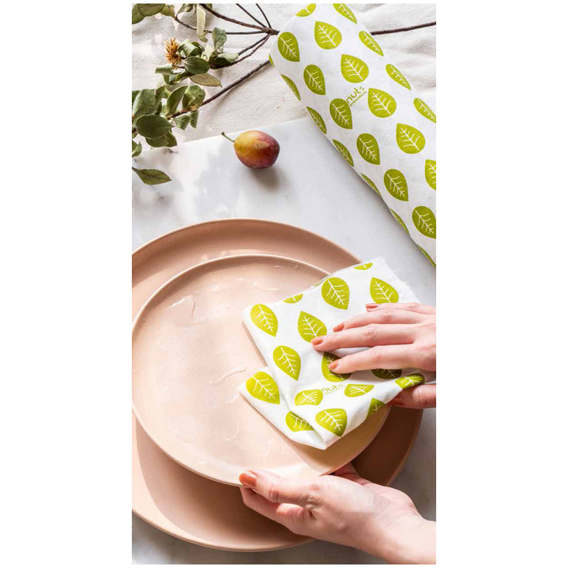 Rotolo fogli assorbenti in bambù "Leaves" riutilizzabili, 40 fogli cm Ø8x25