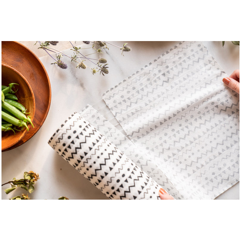 Rotolo fogli assorbenti in bambù "Ethno" riutilizzabili, 40 fogli cm Ø8x25