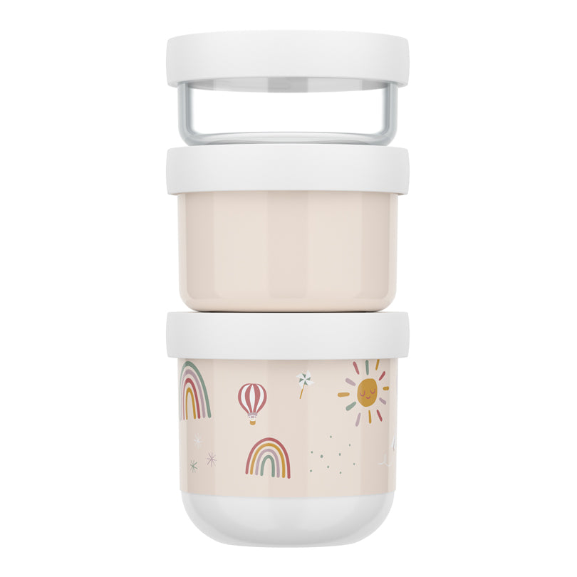 Contenitore porta snack sovrapponibile "Mio - Sunshine & Rainbow", confezione assortita 3 pezzi cm Ø8,6x17,9