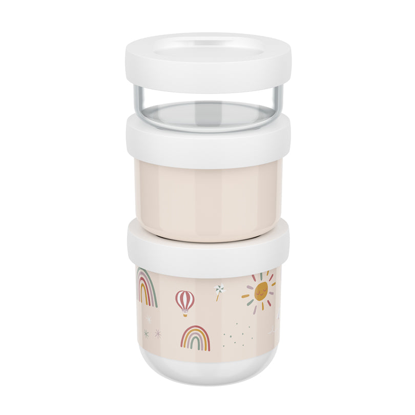 Contenitore porta snack sovrapponibile "Mio - Sunshine & Rainbow", confezione assortita 3 pezzi cm Ø8,6x17,9