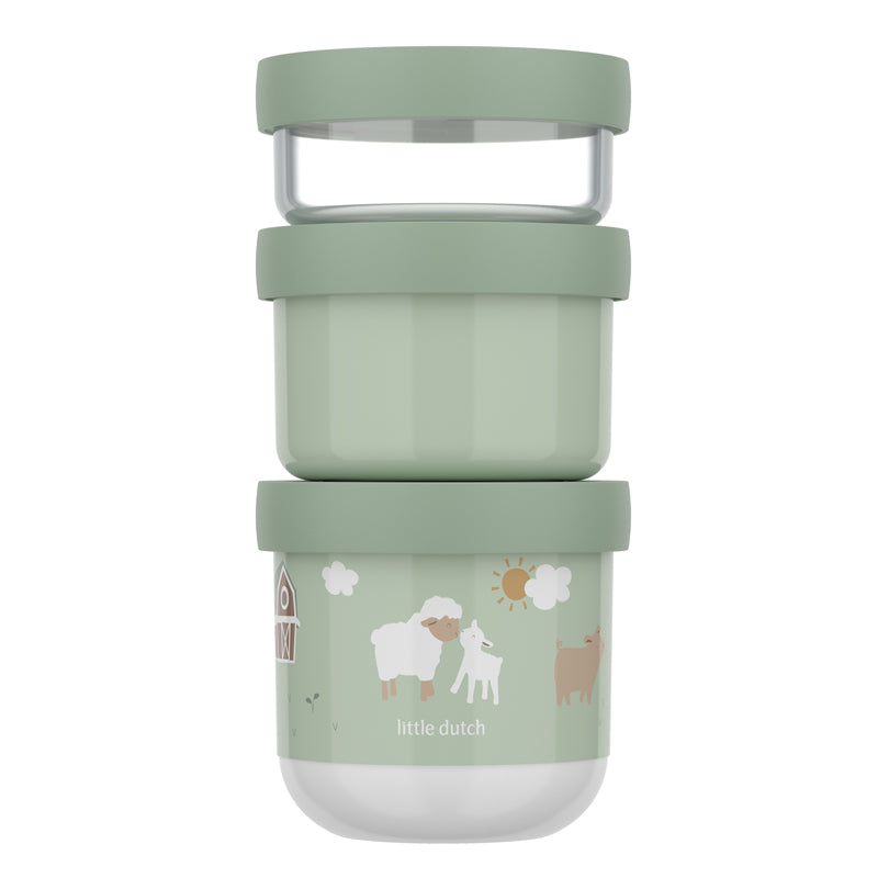 Contenitore porta snack sovrapponibile "Mio - Little Farm", confezione assortita 3 pezzi cm Ø8,6x17,9