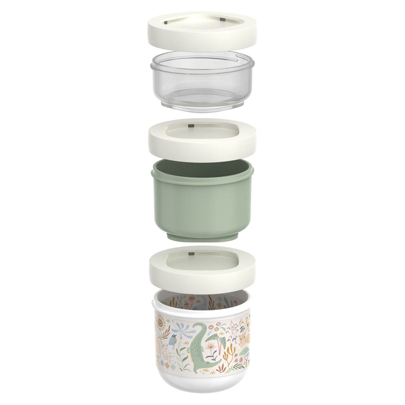 Contenitore porta snack sovrapponibile "Mio - Little Dutch Safari Friends", confezione assortita 3 pezzi cm Ø8,6x17,9