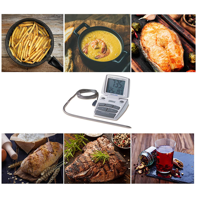 Termometro digitale per arrosti, con sonda in acciaio inossidabile, timer, orologio e cronometro cm 7x2x12