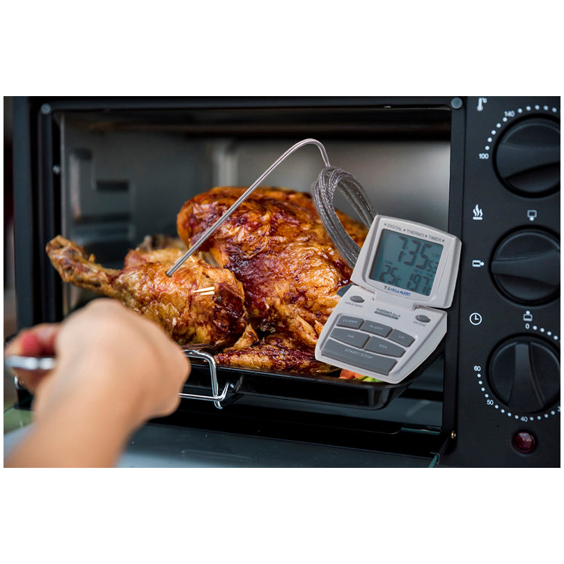 Termometro digitale per arrosti, con sonda in acciaio inossidabile, timer, orologio e cronometro cm 7x2x12