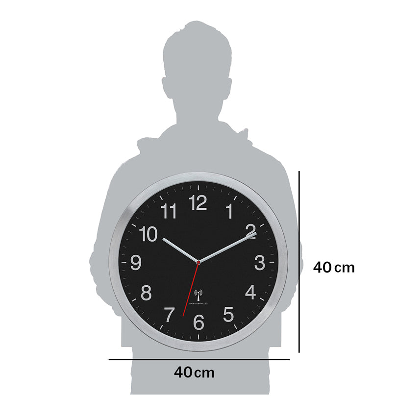 Orologio da parete radiocontrollato analogico XL con cornice in alluminio cm Ø40x5