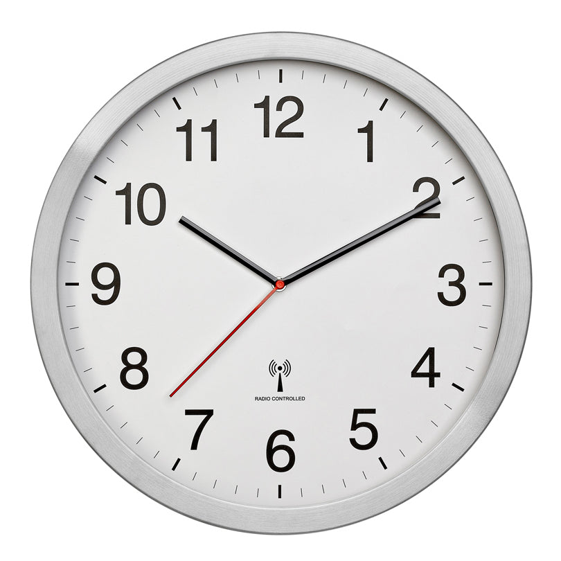 Orologio da parete radiocontrollato analogico XL con cornice in alluminio cm Ø40x5