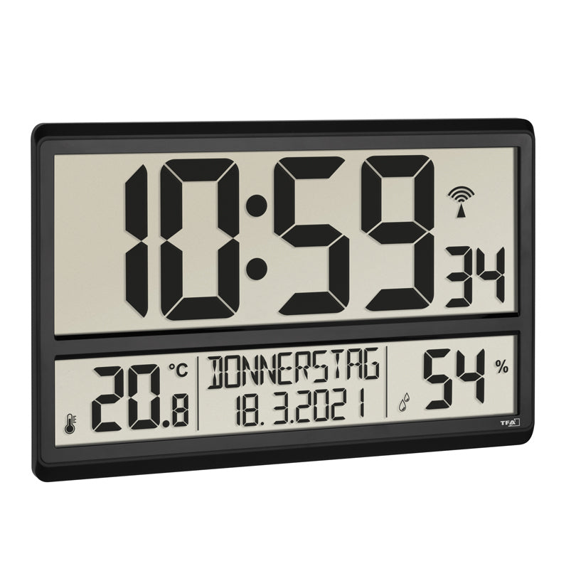 Orologio radiocontrollato digitale XL con igrometro cm 36x2,8x23,5