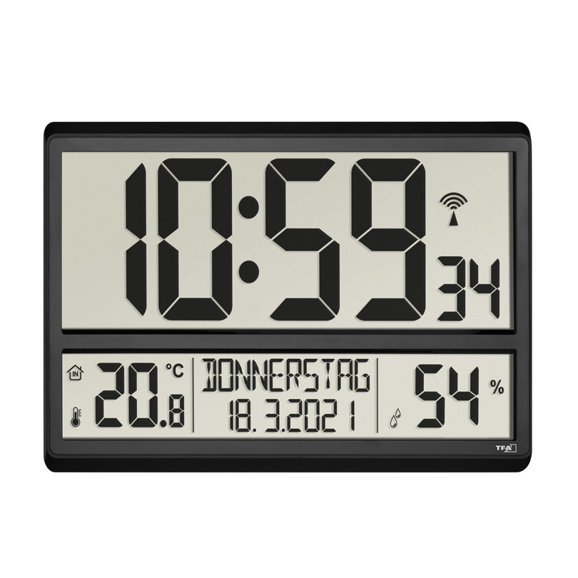 Orologio radiocontrollato digitale XL con igrometro cm 36x2,8x23,5