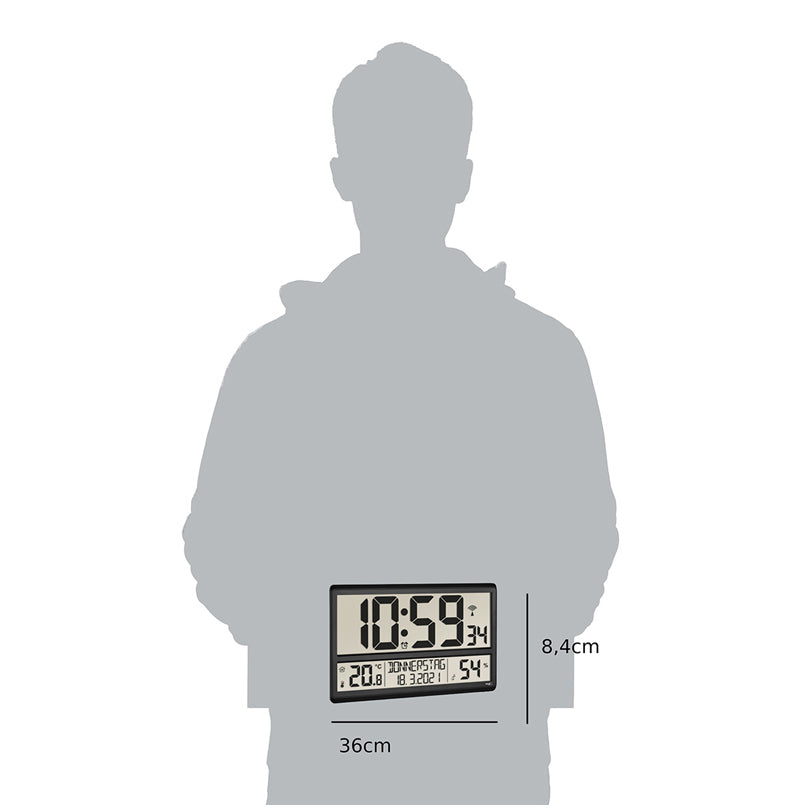 Orologio radiocontrollato digitale XL con igrometro cm 36x2,8x23,5