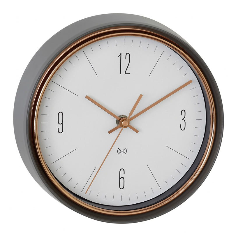Orologio da parete radiocontrollato analogico con cornice in metallo cm Ø22,3x7