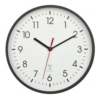 Orologio da parete radiocontrollato analogico con cornice in resina nera cm Ø24,5x4,2