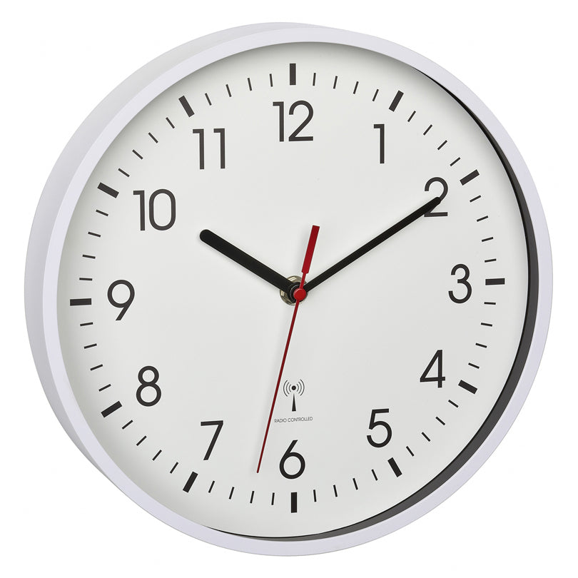 Orologio da parete radiocontrollato analogico con cornice in resina bianca cm Ø24,5x4,2