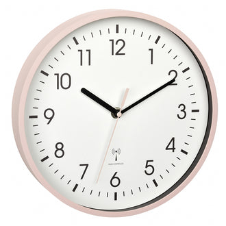 Orologio da parete radiocontrollato analogico con cornice in resina color rosa cm Ø24,5x4,2