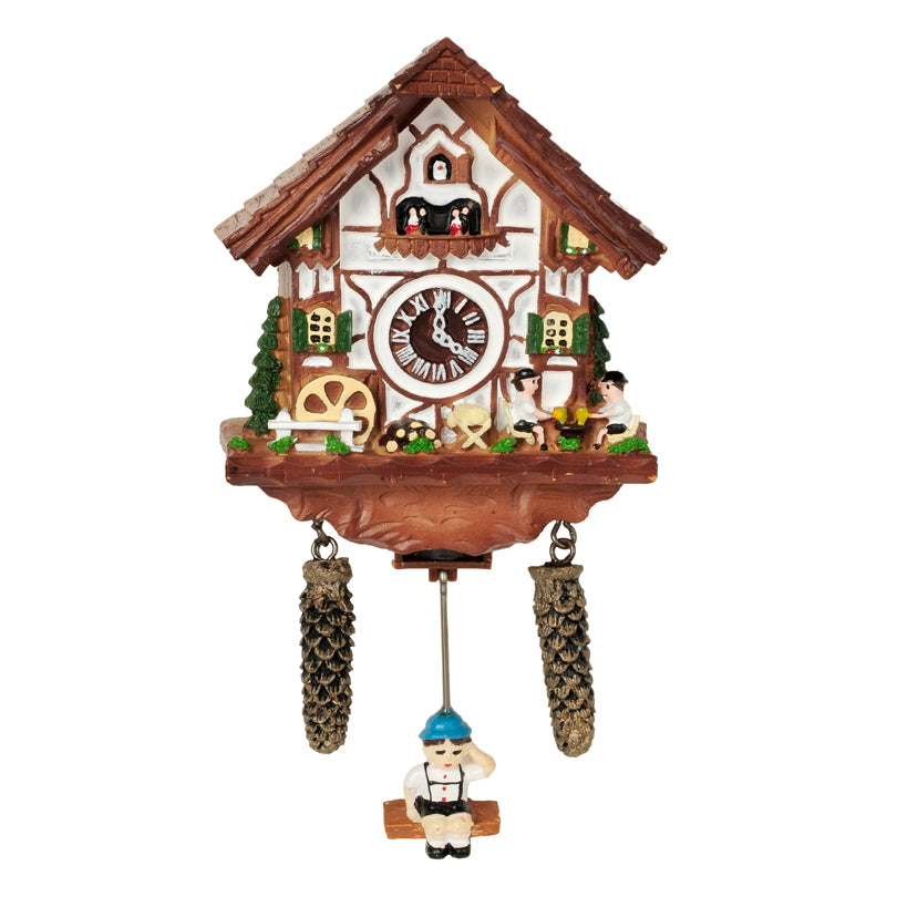 Calamita mini casetta cucù con 2 pigne e pendolo automatico cm 5x3,5x10