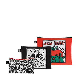 Zip pocket "Keith Haring - Political Line, Andy Mouse, New York" assortite 3 pezzi cm 13-25x23-32