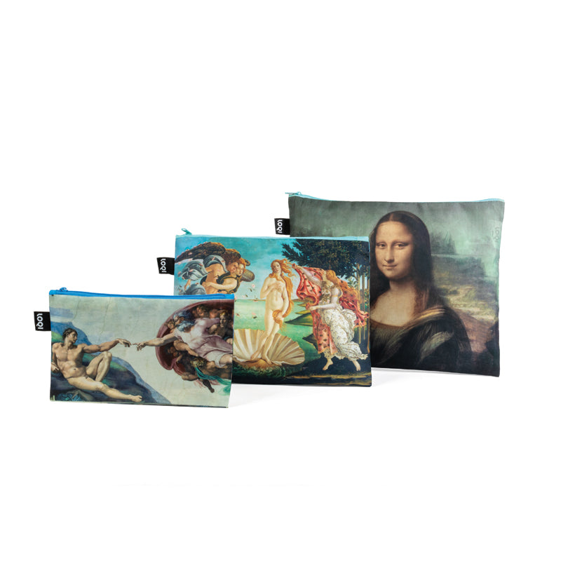Zip pocket "Museum - Michelangelo, Botticelli, Da Vinci Recycled", confezione assortita da 3 pezzi