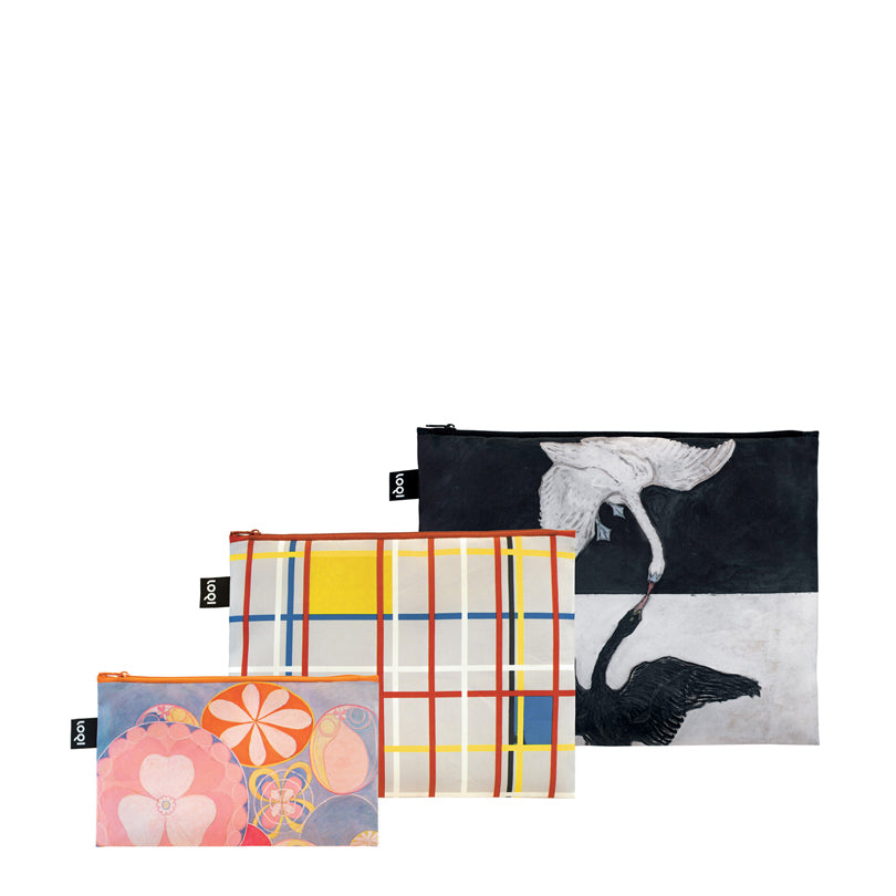 Zip pocket "Hilma af Klint/Piet Mondrian - The Swan, Childhood, New York City 3 Recycled", confezione assortita da 3 pezzi