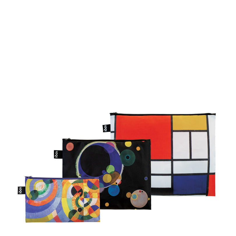 Zip pocket "Robert Delaunay/Wassily Kandinsky/Piet Mondrian - Circular Forms, Several Circles, Composition with Red, Yellow, Blue and Black Recycled", confezione assortita da 3 pezzi