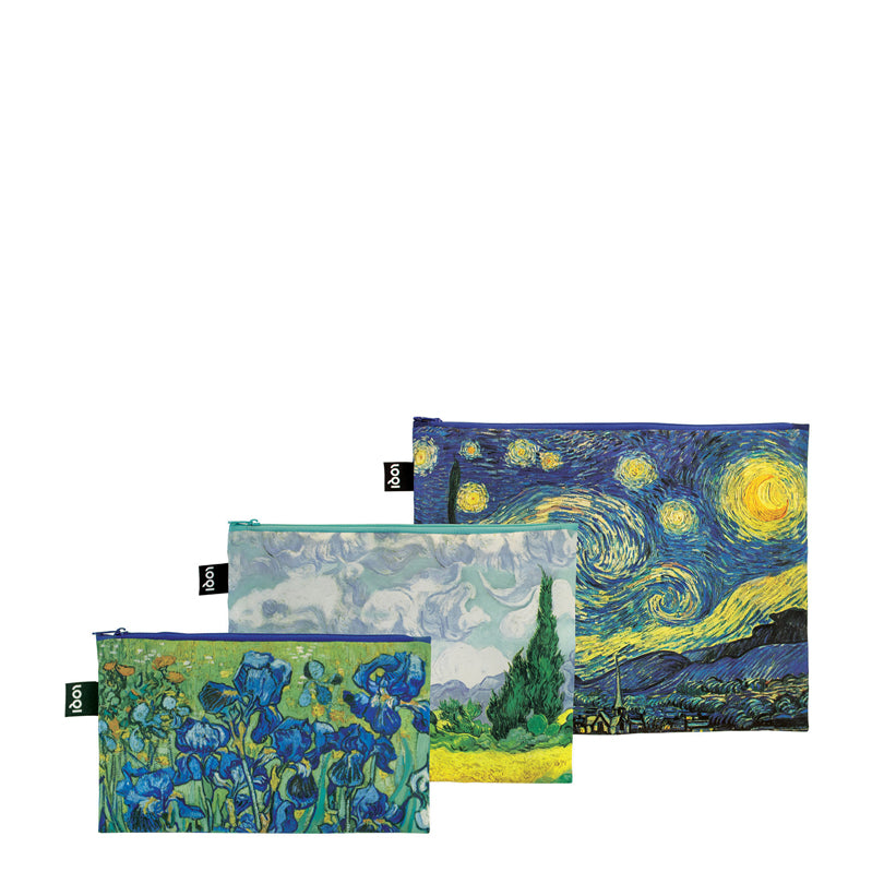 Zip pocket "Vincent Van Gogh - Irises, A Wheatfield with Cypresses, The Starry Night Recycled", confezione assortita da 3 pezzi