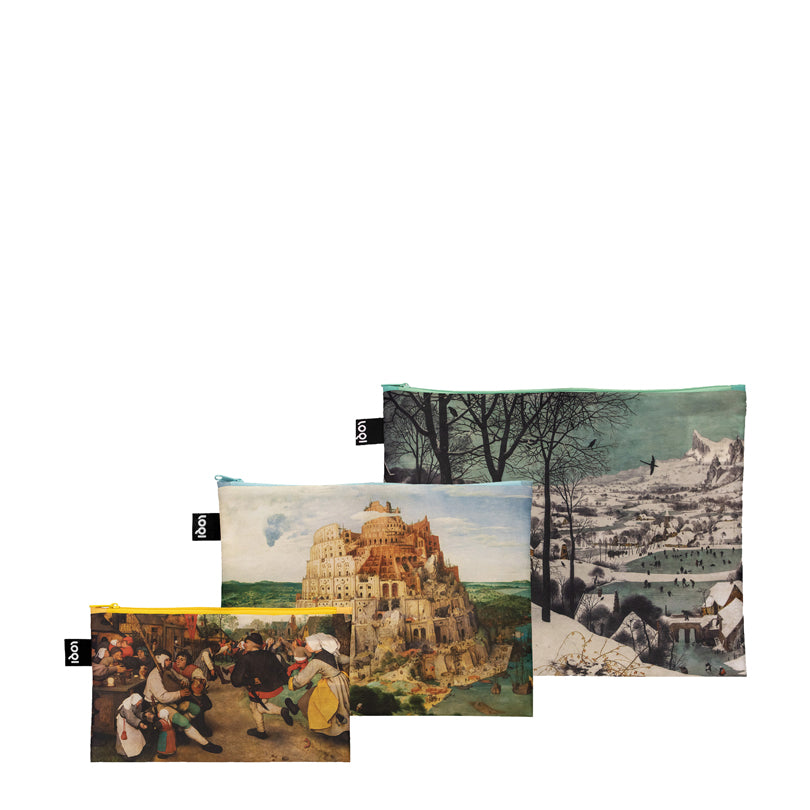 Zip pocket "P.Bruegel The Elder - The Hunters in the Snow, The Tower of Babel, Peasant Dance Recycled", confezione assortita da 3 pezzi