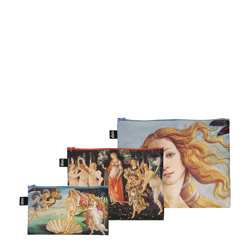 Zip pocket "Sandro Botticelli - Birht of Venus, Primavera, Portrait of Venus Recycled", confezione assortita da 3 pezzi