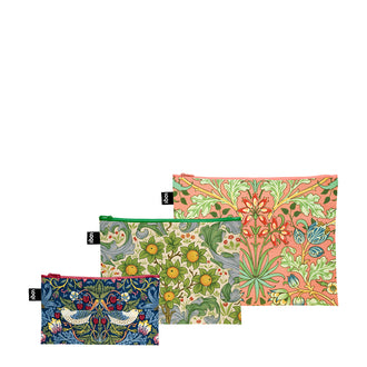 Zip pocket "William Morris  - The Strawberry Thief, Orchard, Dearle, Hyacinth Recycled", confezione assortita da 3 pezzi
