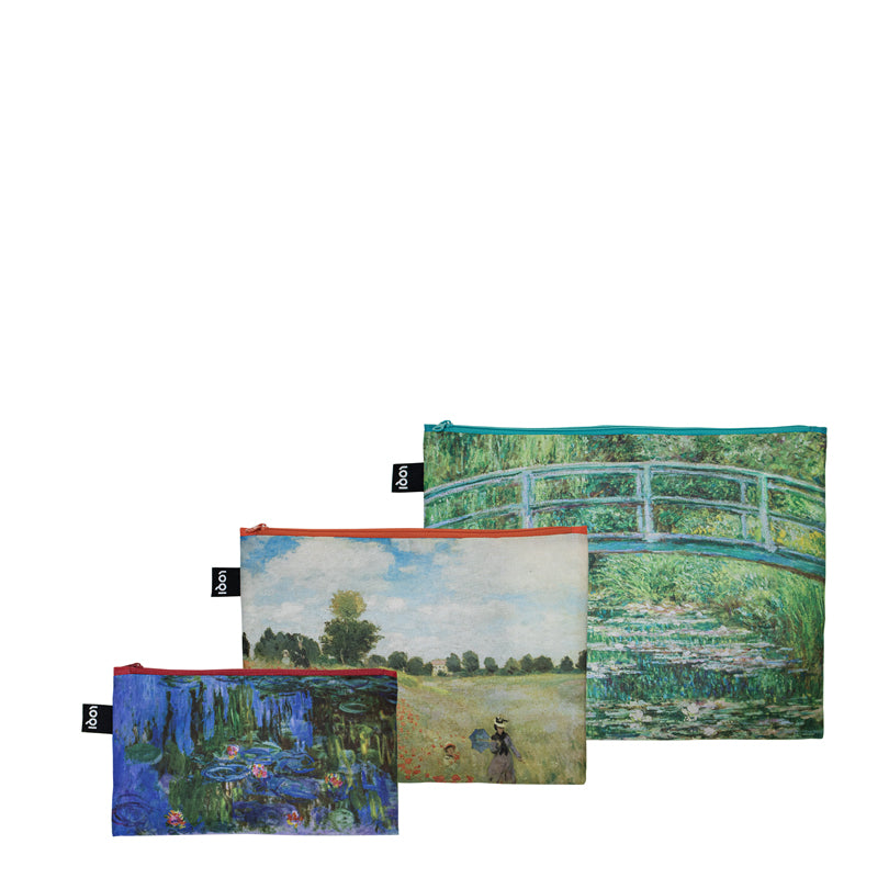 Zip pocket"Claude Monet - Japanese Footbridge, Wild Poppies near Argenteuil, Water Lillies Recycled", confezione assortita da 3 pezzi