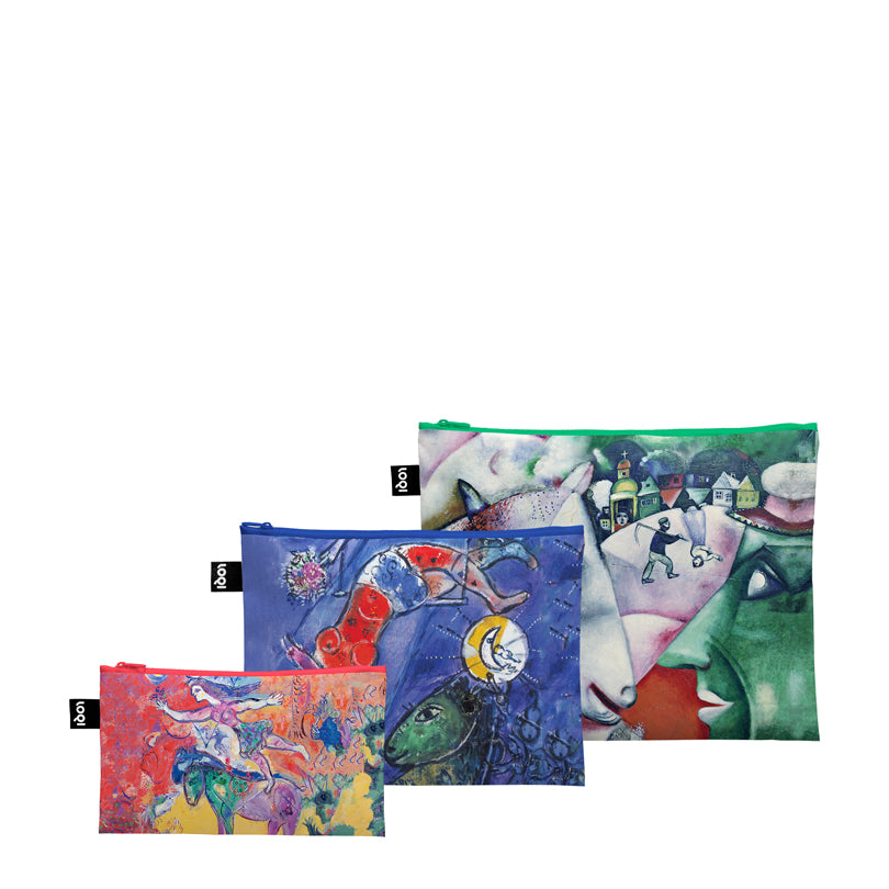 Zip pocket "Marc Chagall - I and the Village, Blue Circus, Circus Recycled", confezione assortita da 3 pezzi